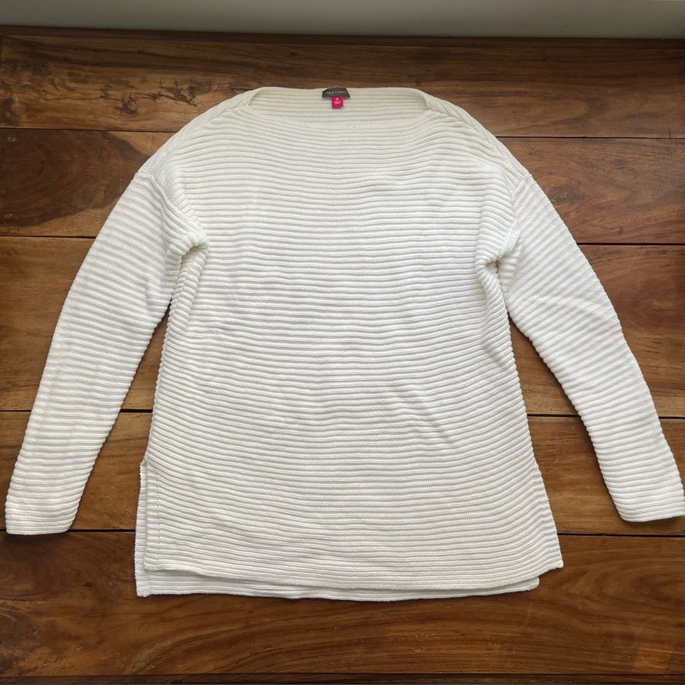 Vince Camuto Women’s Medium White Boat Neck Chunky Knit Textured Sweater Tunic